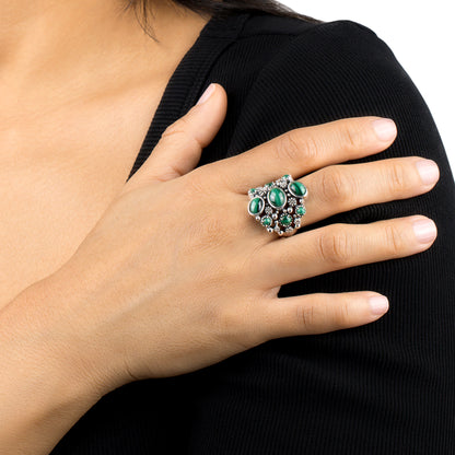 EXCLUSIVELY OURS! Sterling Silver Malachite 9-Stone Cluster Ring, Sizes 5 to 11