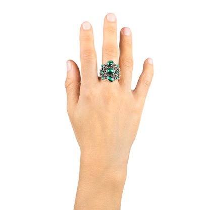 EXCLUSIVELY OURS! Sterling Silver Malachite 9-Stone Cluster Ring, Sizes 5 to 11