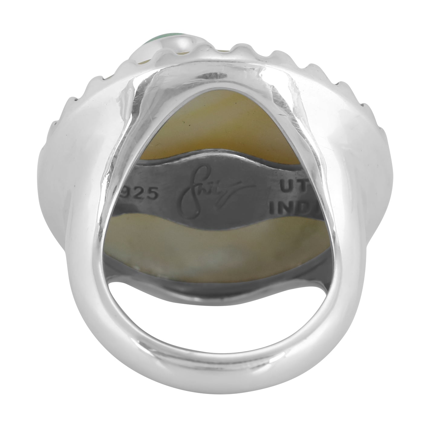 Sterling Silver White Mother of Pearl, Green Turquoise and Rhodochrosite Fritz Casuse Dragonfly Ring, Sizes 7 and 10