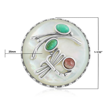 Sterling Silver White Mother of Pearl, Green Turquoise and Rhodochrosite Fritz Casuse Dragonfly Ring, Sizes 7 and 10