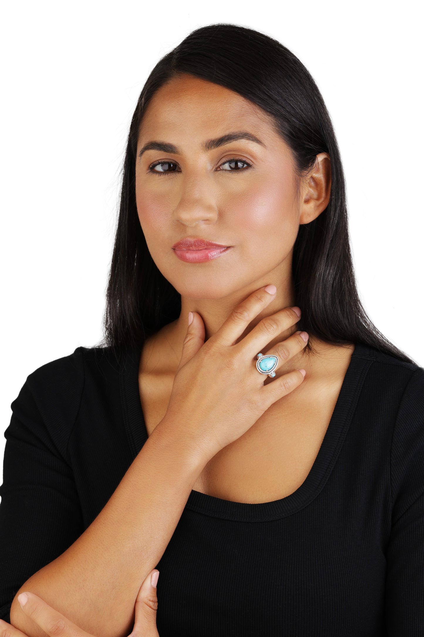 EXCLUSIVELY OURS! Sterling Silver Kingman Turquoise Rope Teardrop Ring, Sizes 5 to 10