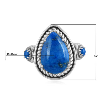 EXCLUSIVELY OURS! Sterling Silver Denim Lapis Rope Teardrop Ring Sizes 5 to 10