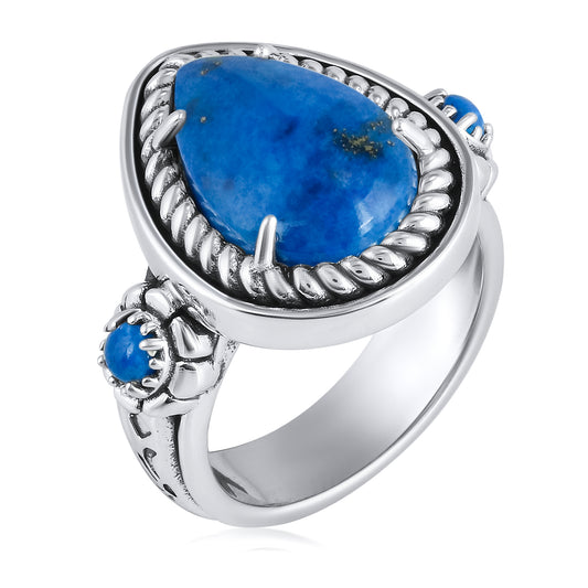 EXCLUSIVELY OURS! Sterling Silver Denim Lapis Rope Teardrop Ring Sizes 5 to 10