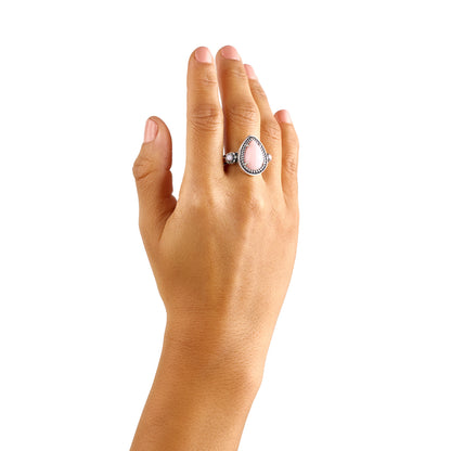 EXCLUSIVELY OURS! Sterling Silver Pink Opal Rope Teardrop Ring Sizes 5 to 10