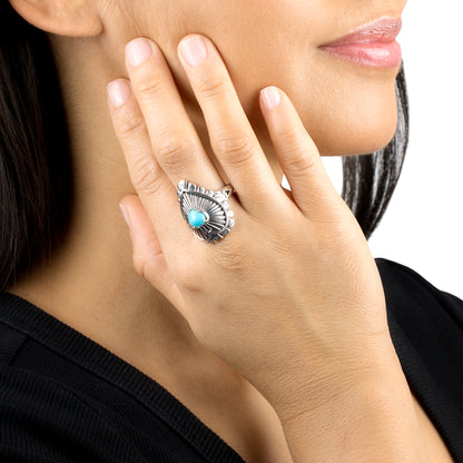 EXCLUSIVELY OURS! Sterling Silver Sleeping Beauty Turquoise Bold Heart Ring, Sizes 5 to 10