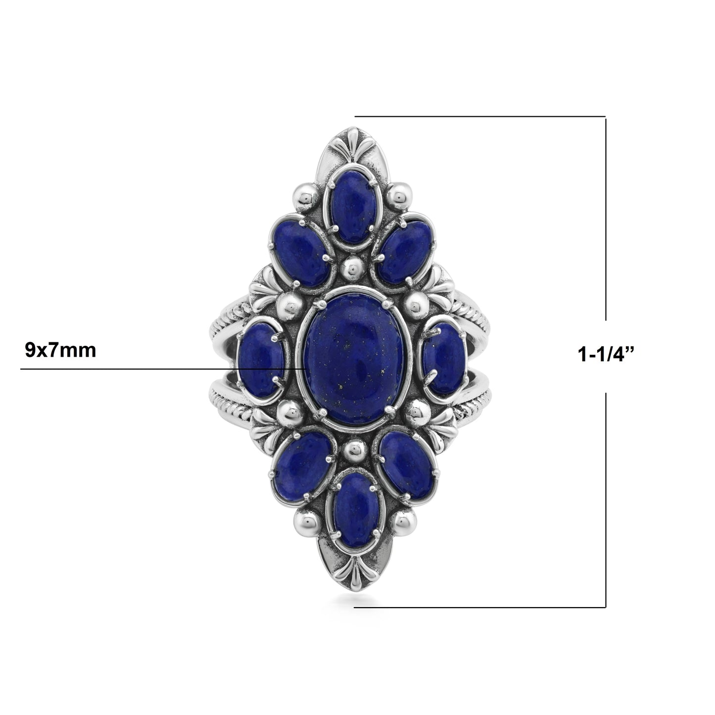Sterling Silver Lapis Santa Fe Cluster Ring, Sizes 5 to 11