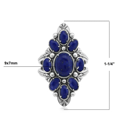 Sterling Silver Lapis Santa Fe Cluster Ring, Sizes 5 to 11