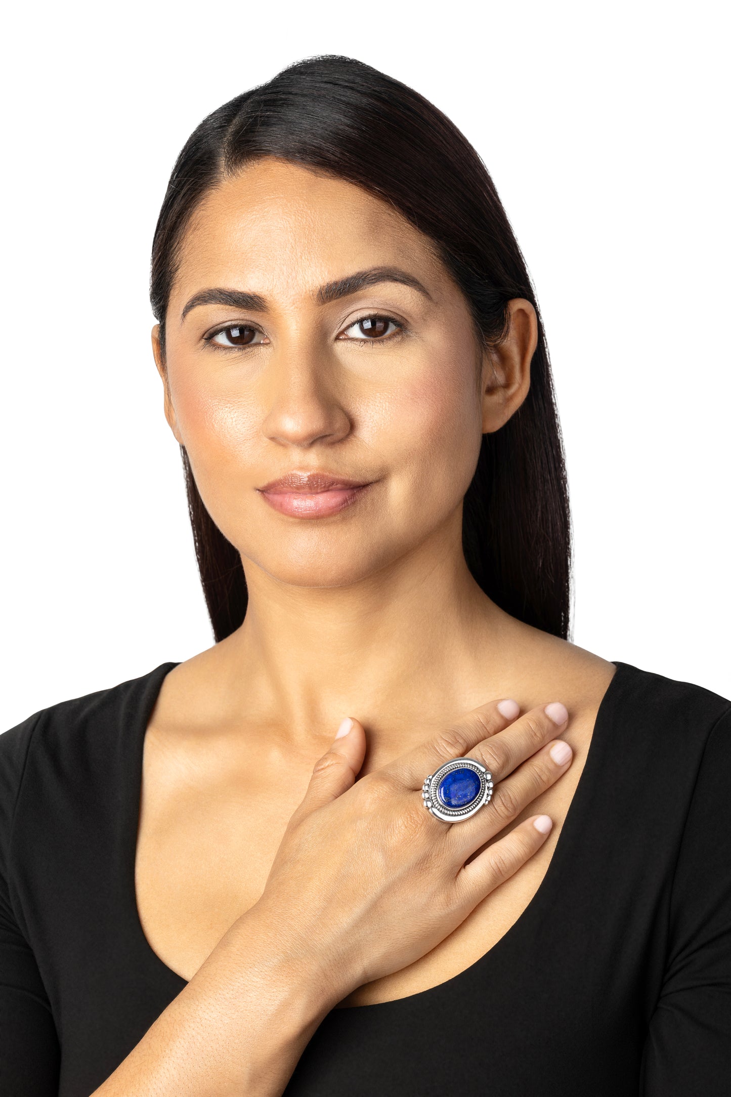 EXCLUSIVELY OURS! Sterling Silver Lapis Oval Beaded Ring, Sizes 5 to 11