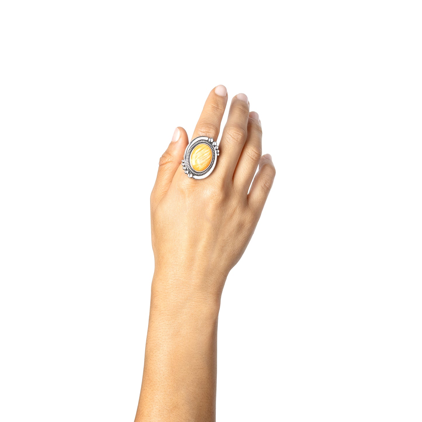 EXCLUSIVELY OURS! Sterling Silver Orange Spiny Oyster Oval Beaded Ring, Sizes 5 to 11