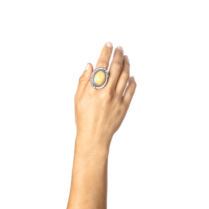 EXCLUSIVELY OURS! Sterling Silver Orange Spiny Oyster Oval Beaded Ring, Sizes 5 to 11