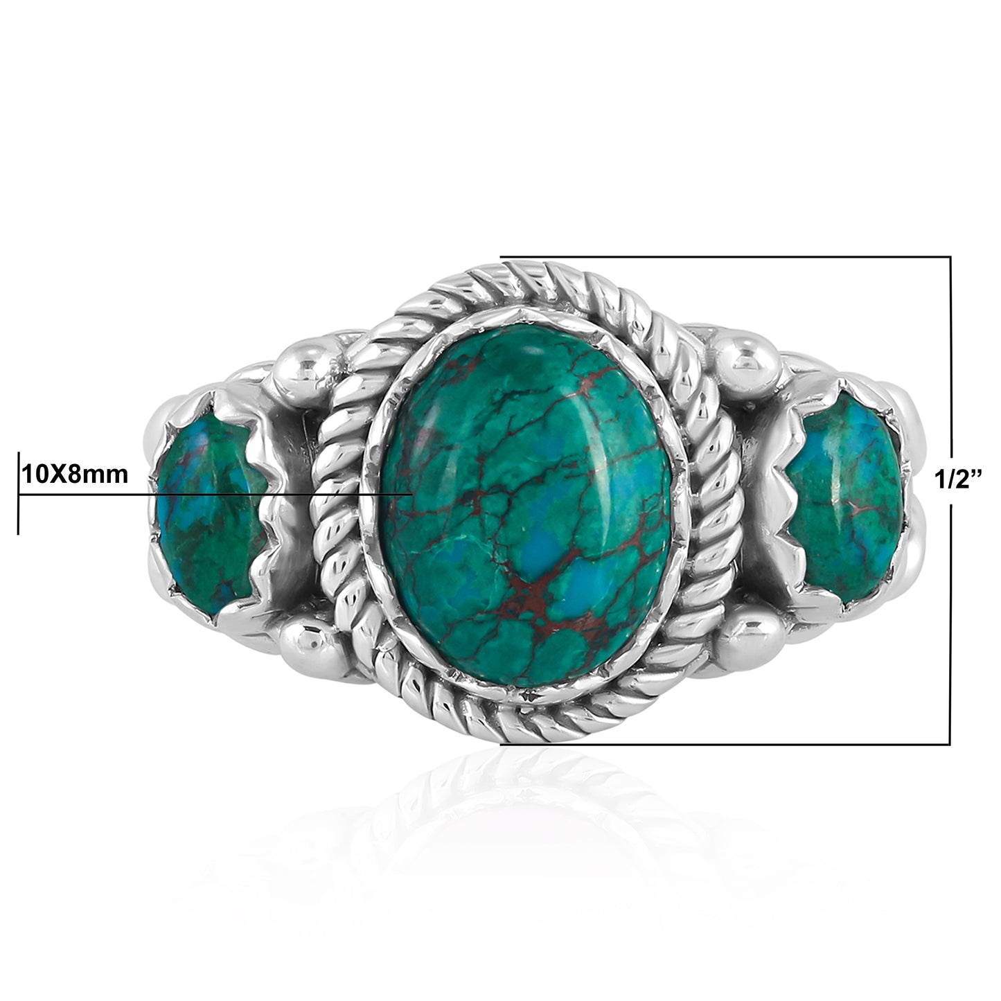 Sterling Silver Chrysocolla 3-Stone Ring, Sizes 5 to 11
