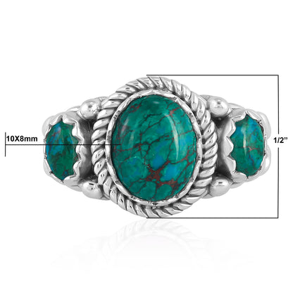 Sterling Silver Chrysocolla 3-Stone Ring, Sizes 5 to 11