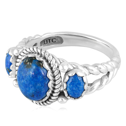 Sterling Silver Denim Lapis 3-Stone Ring, Sizes 5 to 10