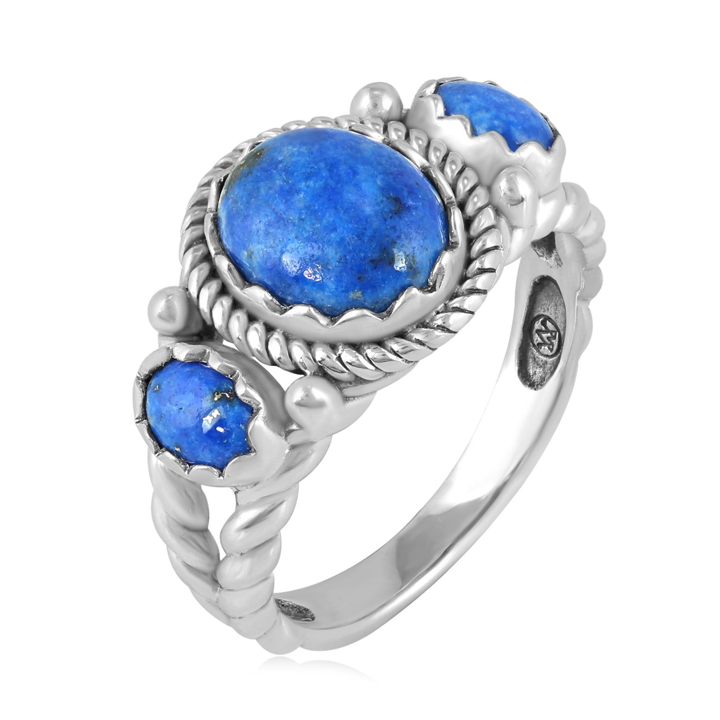 Sterling Silver Denim Lapis 3-Stone Ring, Sizes 5 to 10