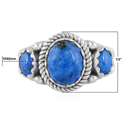 Sterling Silver Lapis 3-Stone Ring, Sizes 5 to 10