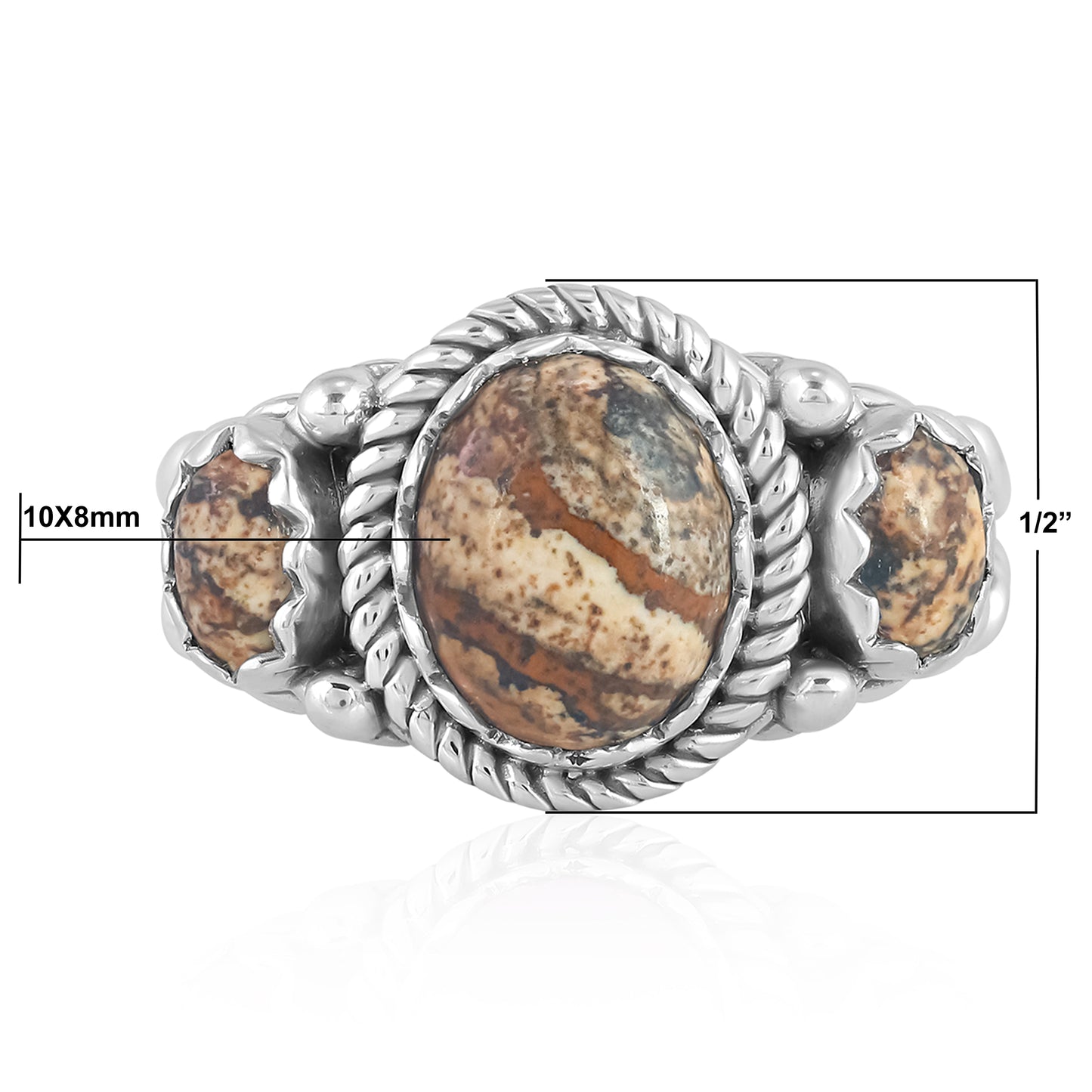 Sterling Silver Picture Jasper 3-Stone Ring, Sizes 5 to 11