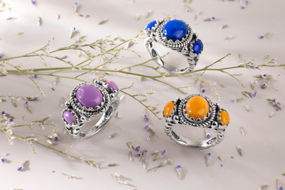Sterling Silver Phosphosiderite 3-Stone Ring, Sizes 5 to 10