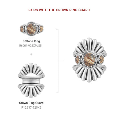 Sterling Silver Picture Jasper 3-Stone Ring, Sizes 5 to 11