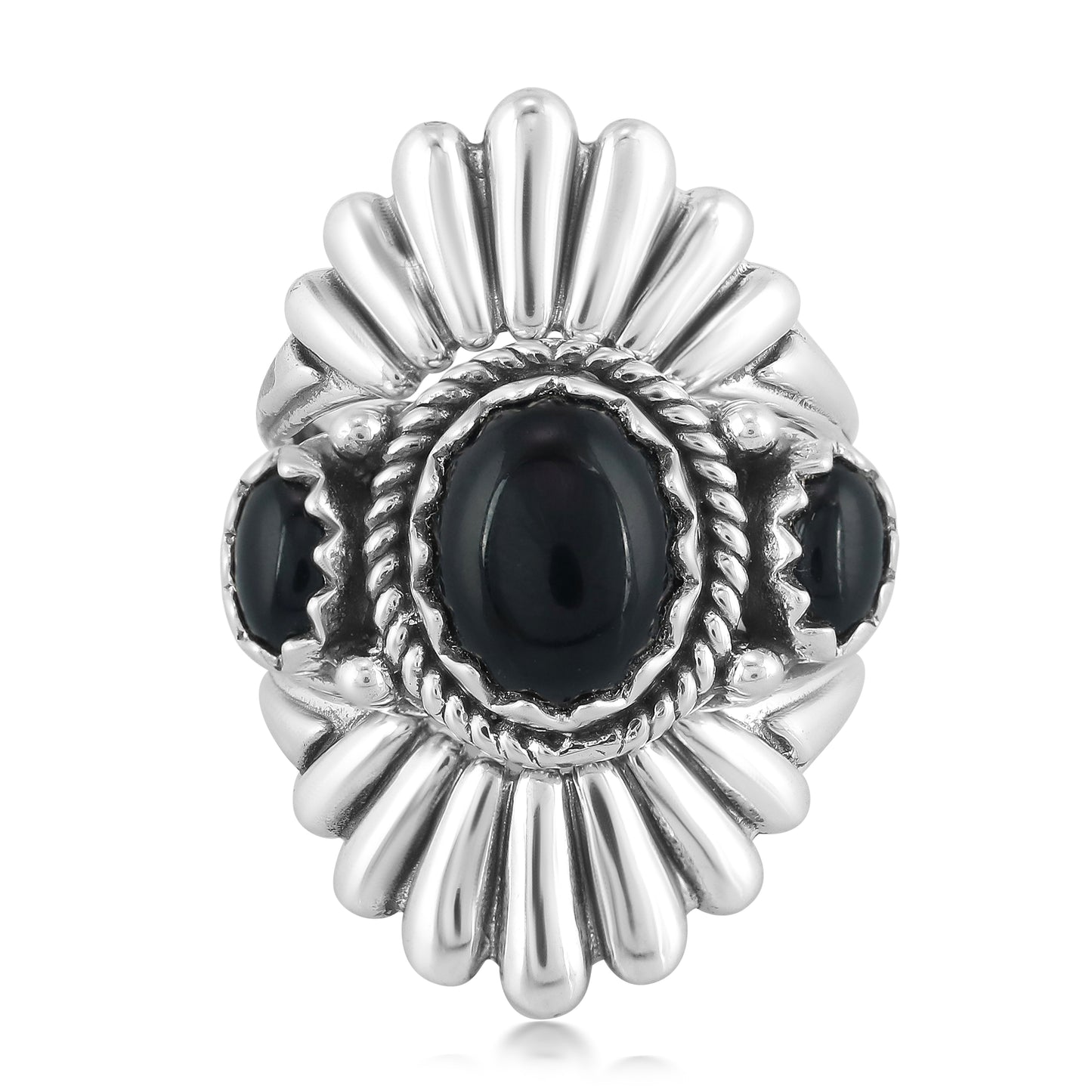 EXCLUSIVELY OURS! Sterling Silver Black Agate Crown Design Ring Set, Sizes 5 to 10