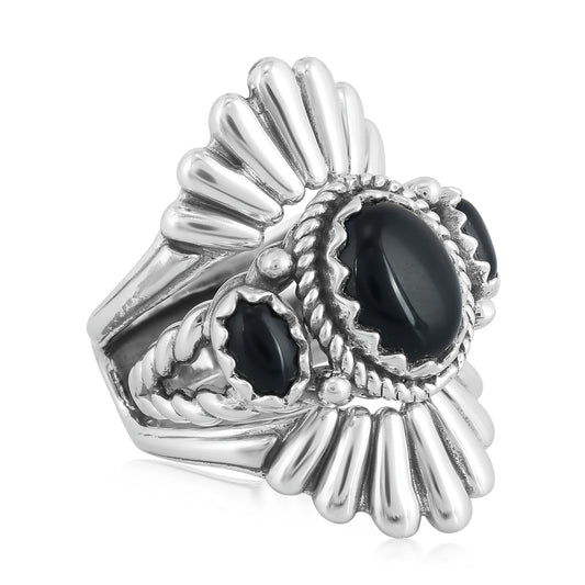 EXCLUSIVELY OURS! Sterling Silver Black Agate Crown Design Ring Set, Sizes 5 to 10