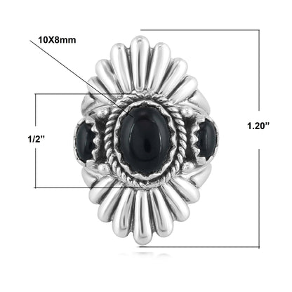 EXCLUSIVELY OURS! Sterling Silver Black Agate Crown Design Ring Set, Sizes 5 to 10