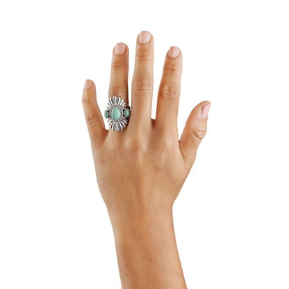 Sterling Silver Green Turquoise Crown Ring, Size 5-10