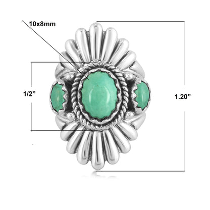 Sterling Silver Green Turquoise Crown Ring, Size 5-10