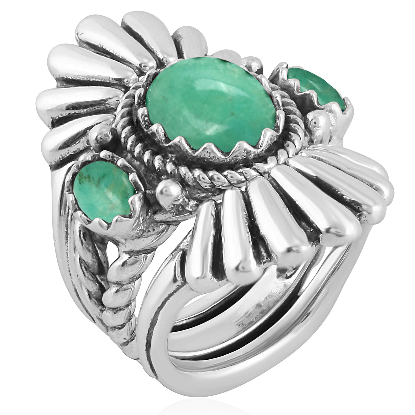 Southwestern Sterling Silver with Green Turquoise Gemstone Crown Design Women's Ring, Size 5-10