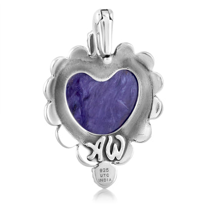 EXCLUSIVELY OURS! Sterling Silver Charoite and Rhodonite Heart Pendant Enhancer