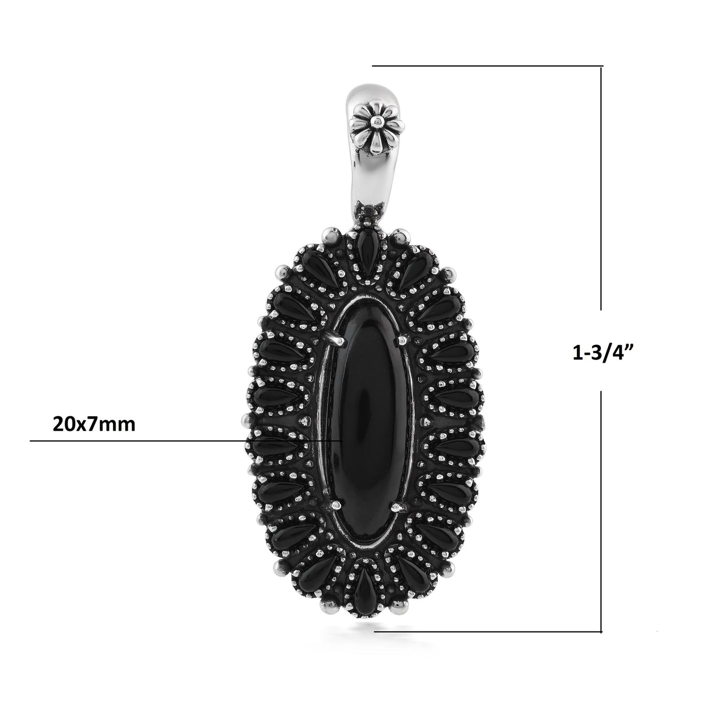 Sterling Silver Black Onyx Petit Point Gemstone Cluster Pendant Enhancer