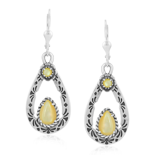 Sterling Silver Yellow Mother of Pearl Teardrop Dangle Earrings