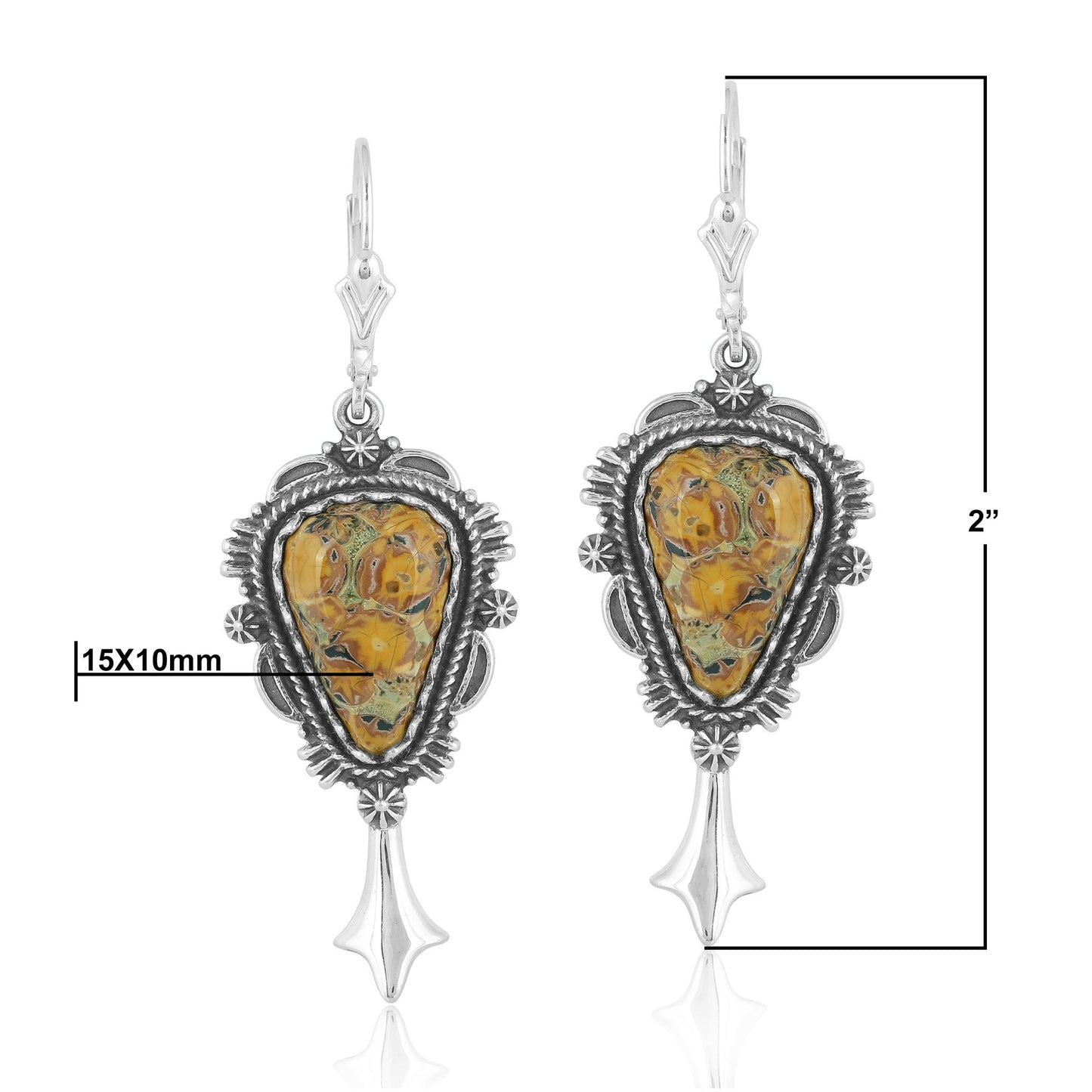 Sterling Silver Leopard Jasper Pear Cut Squash Blossom Earrings