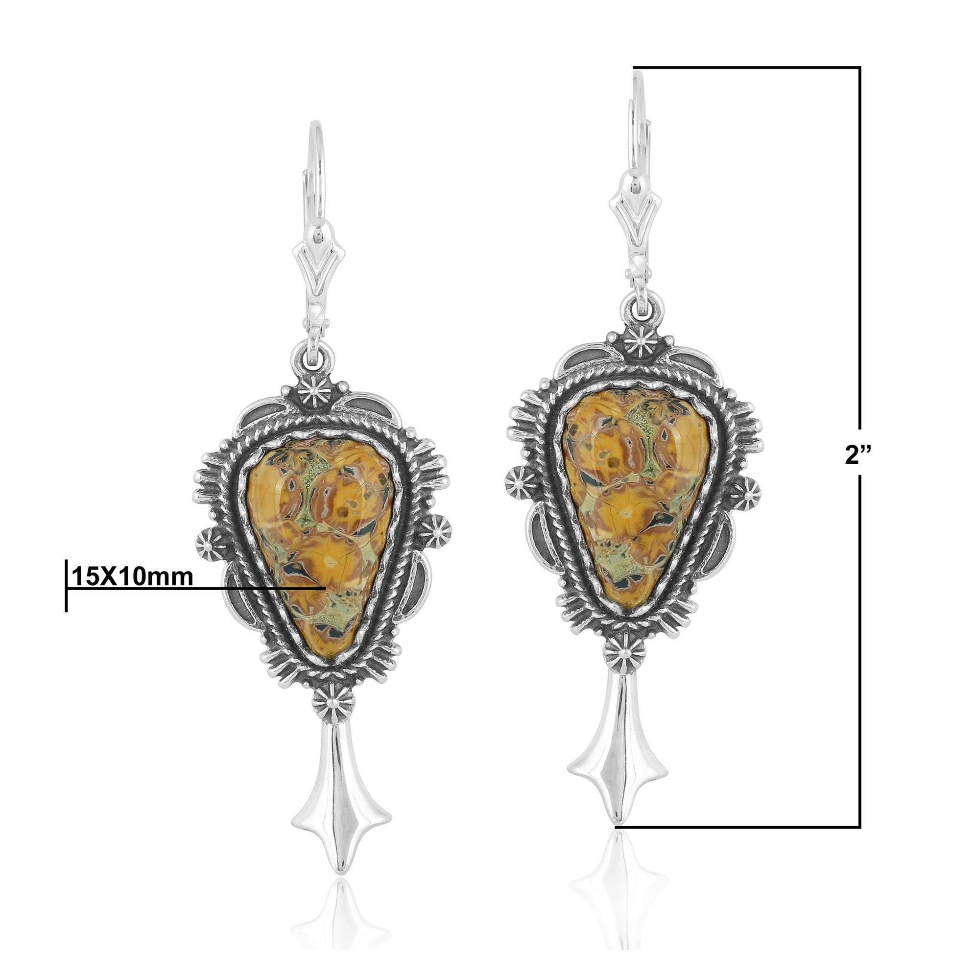 Sterling Silver Leopard Jasper Pear Cut Squash Blossom Earrings