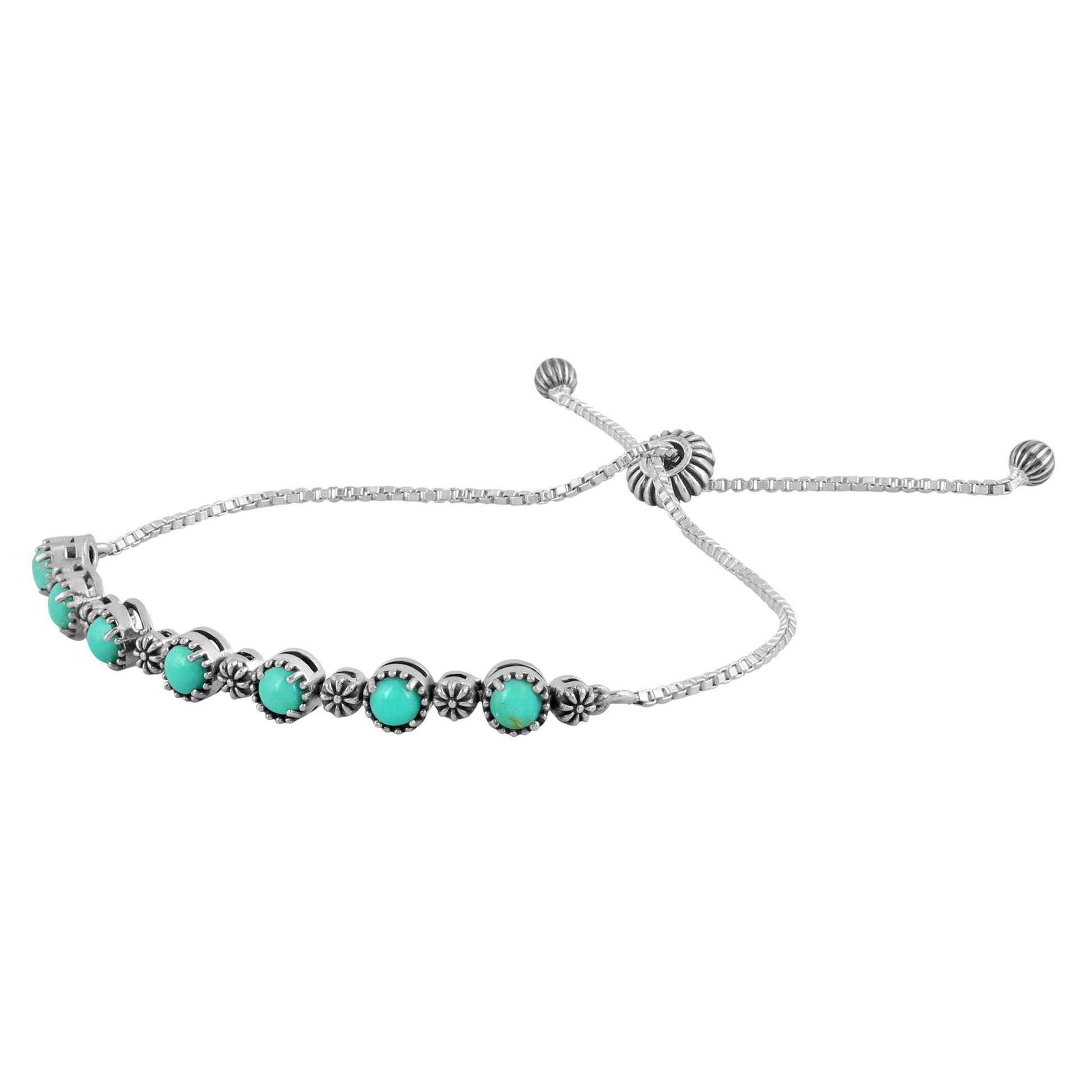 Sterling Silver Turquoise Adjustable Friendship Bracelet