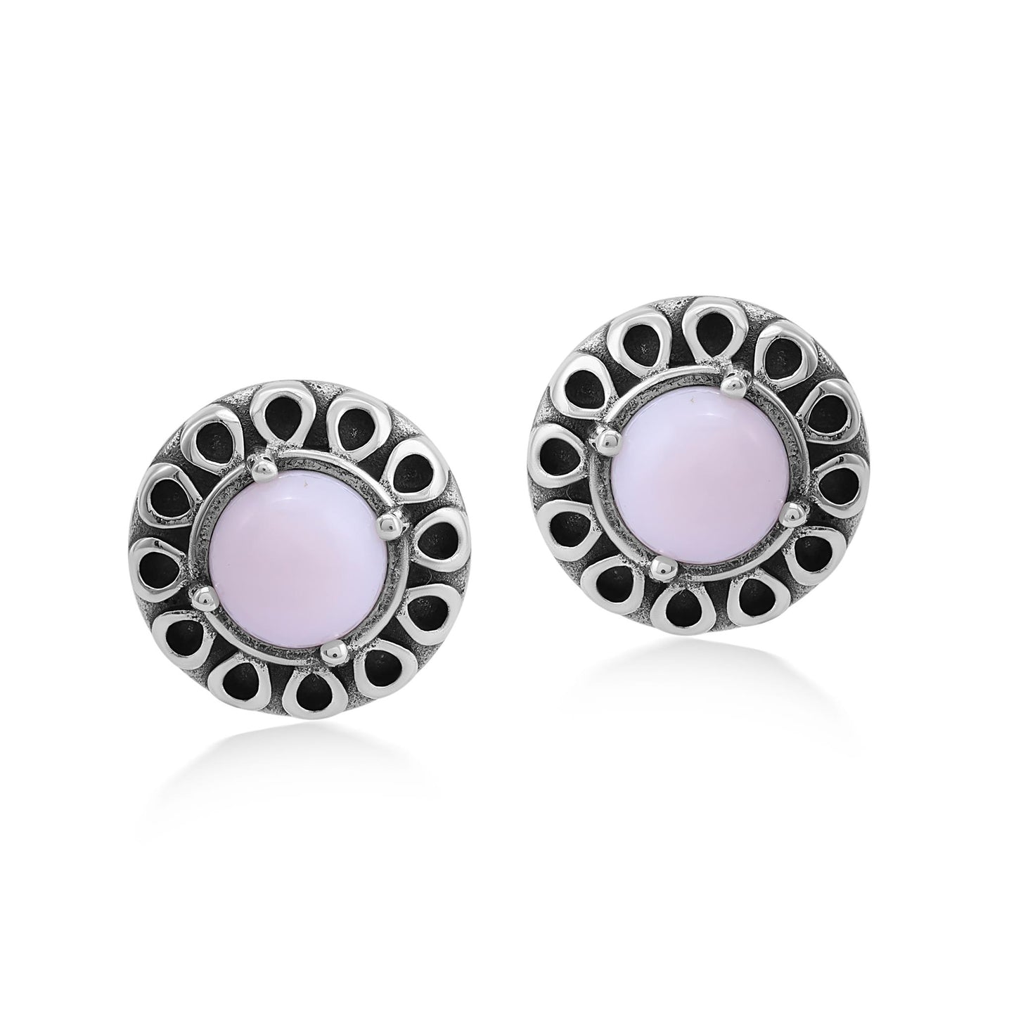 EXCLUSIVELY OURS! Sterling Silver Pink Opal Sunburst Stud Earrings