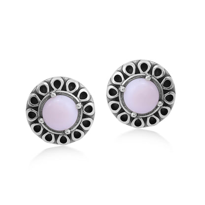 EXCLUSIVELY OURS! Sterling Silver Pink Opal Sunburst Stud Earrings