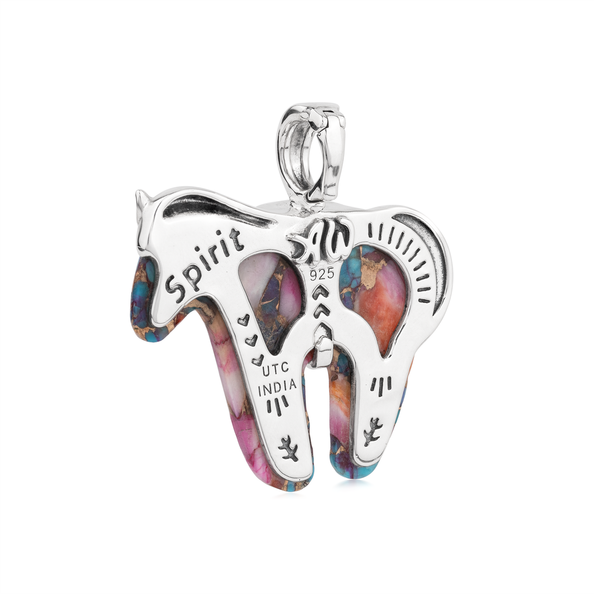 EXCLUSIVELY OURS! Sterling Silver Painted Desert Mosaic Spirit Horse Pendant Enhancer
