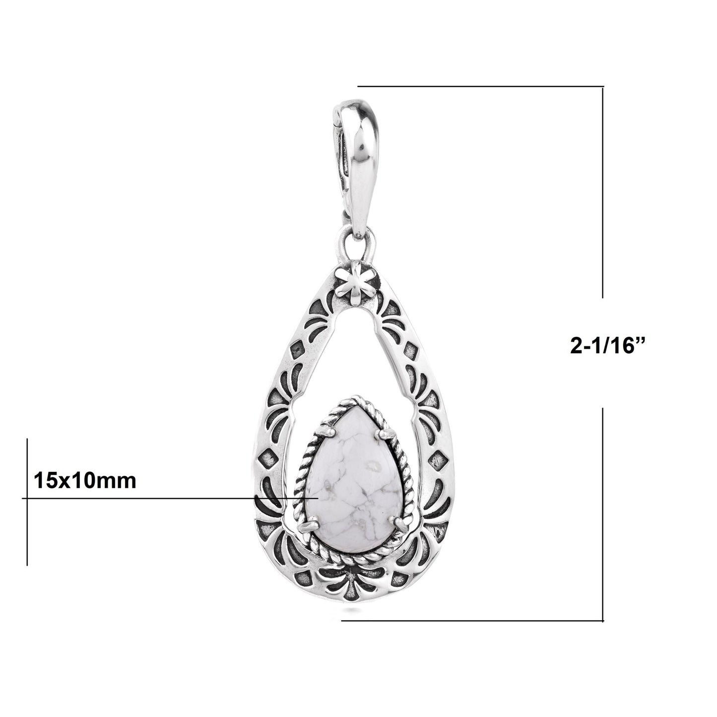 EXCLUSIVELY OURS! Sterling Silver White Howlite Pear Open Teardrop Pendant Enhancer