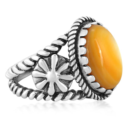 Sterling Silver Yellow Mother of Pearl Concha Flower Ring