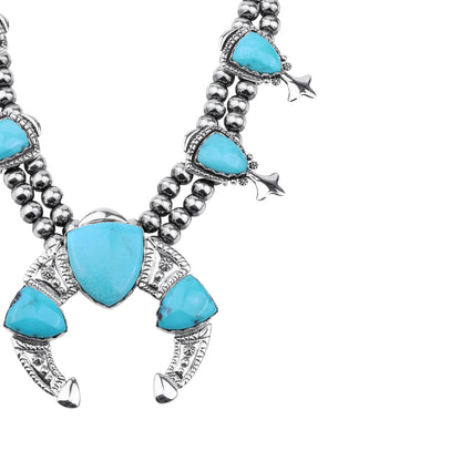 LIMITED EDITION! Sterling Silver Kingman Turquoise Arrowhead Squash Blossom Statement Necklace