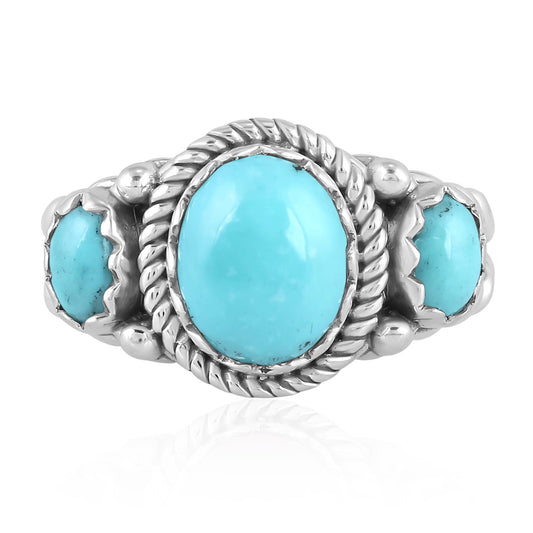 Sterling Silver Kingman Turquoise 3-Stone Ring