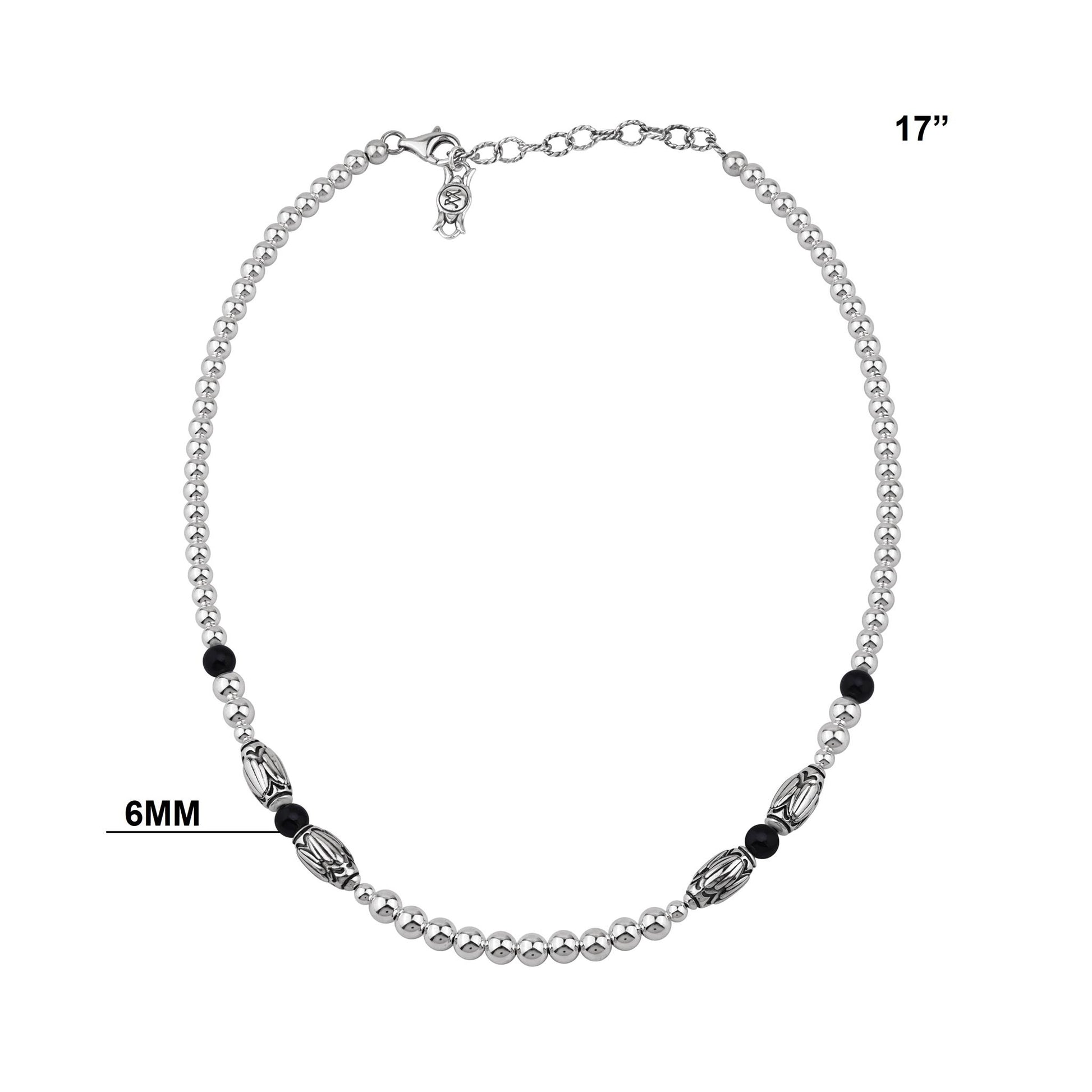  Sterling Silver Black Onyx Barrel Bead Necklace