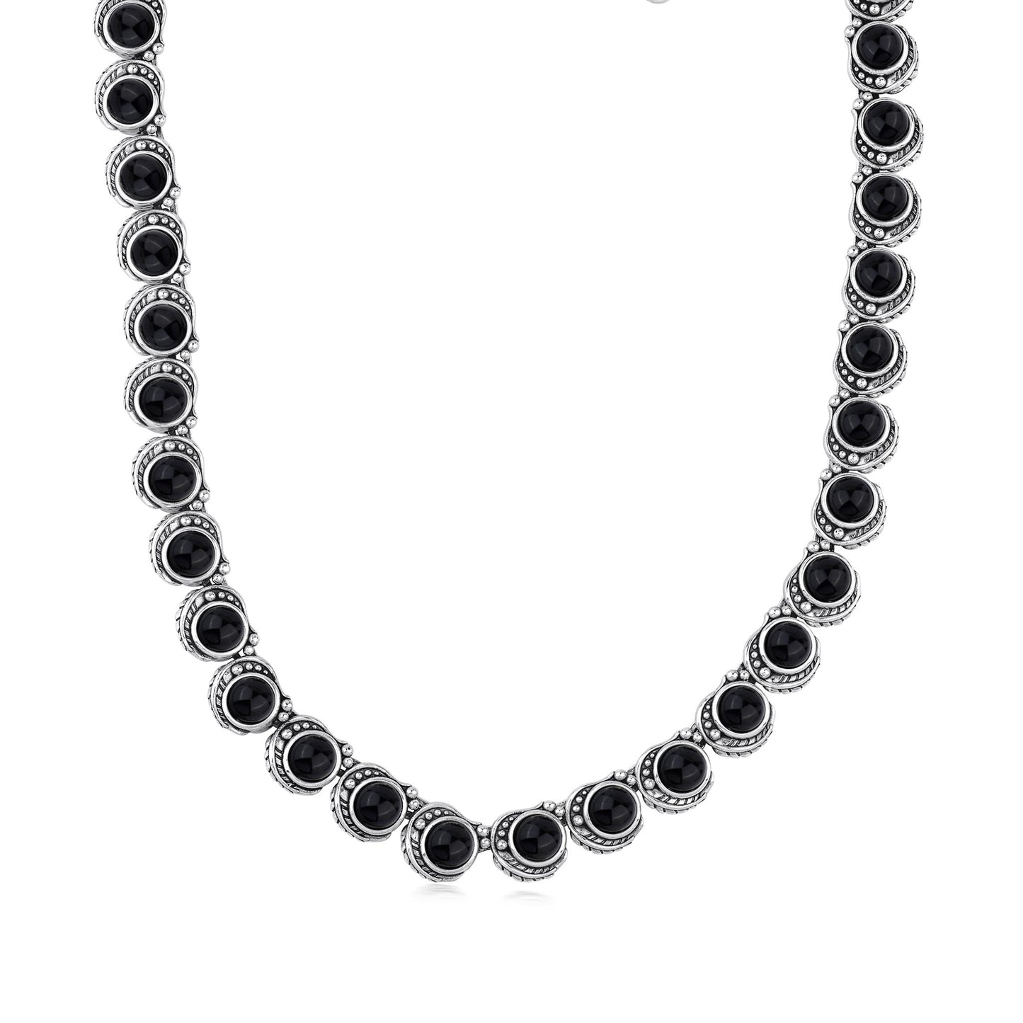 LIMITED EDITION! Sterling Silver Black Onyx Round Cabochon Necklace, 20 Inches