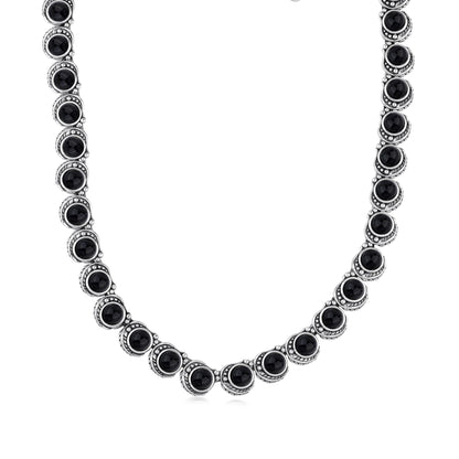LIMITED EDITION! Sterling Silver Black Onyx Round Cabochon Necklace, 20 Inches