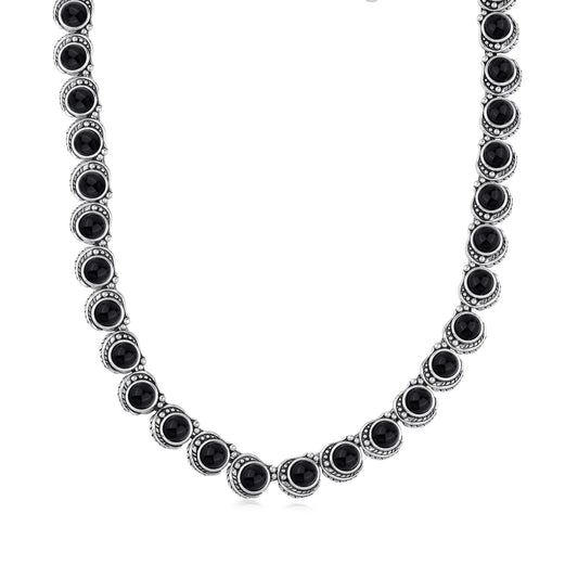 LIMITED EDITION! Sterling Silver Black Onyx Round Cabochon Necklace, 20 Inches