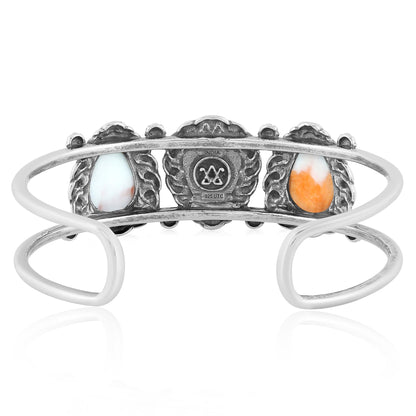 LIMITED EDITION! Sterling Silver Orange Spiny Oyster Pear Cut Rope Design Cuff Bracelet, Sizes Small to Large