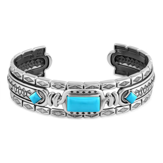 LIMITED EDITION! Sterling Silver Sleeping Beauty Turquoise Textured Layered Cuff Bracelet
