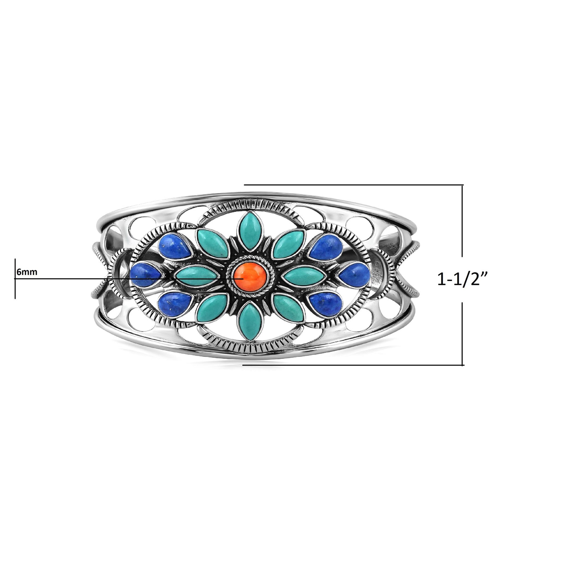 Sterling Silver Multi Gemstone Bold Cluster Cuff