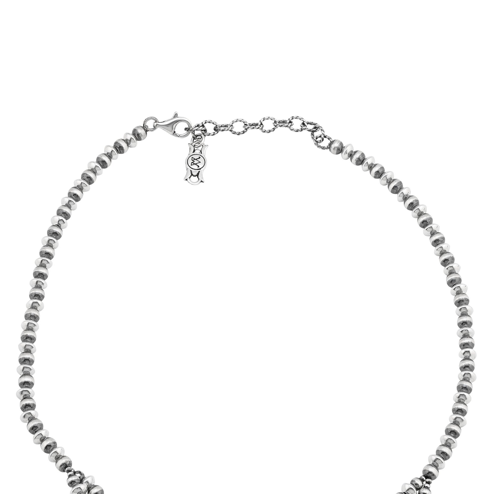  Sterling Silver Malachite Marquise-Cut Squash Blossom Necklace 