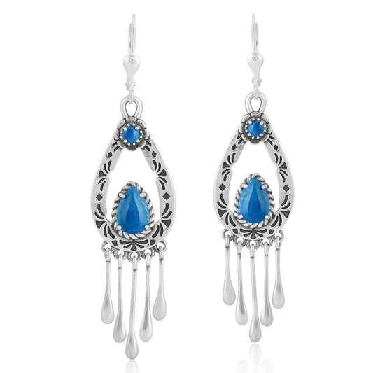 Sterling Silver Lapis Pear-Cut Lever Back Dangle Earrings